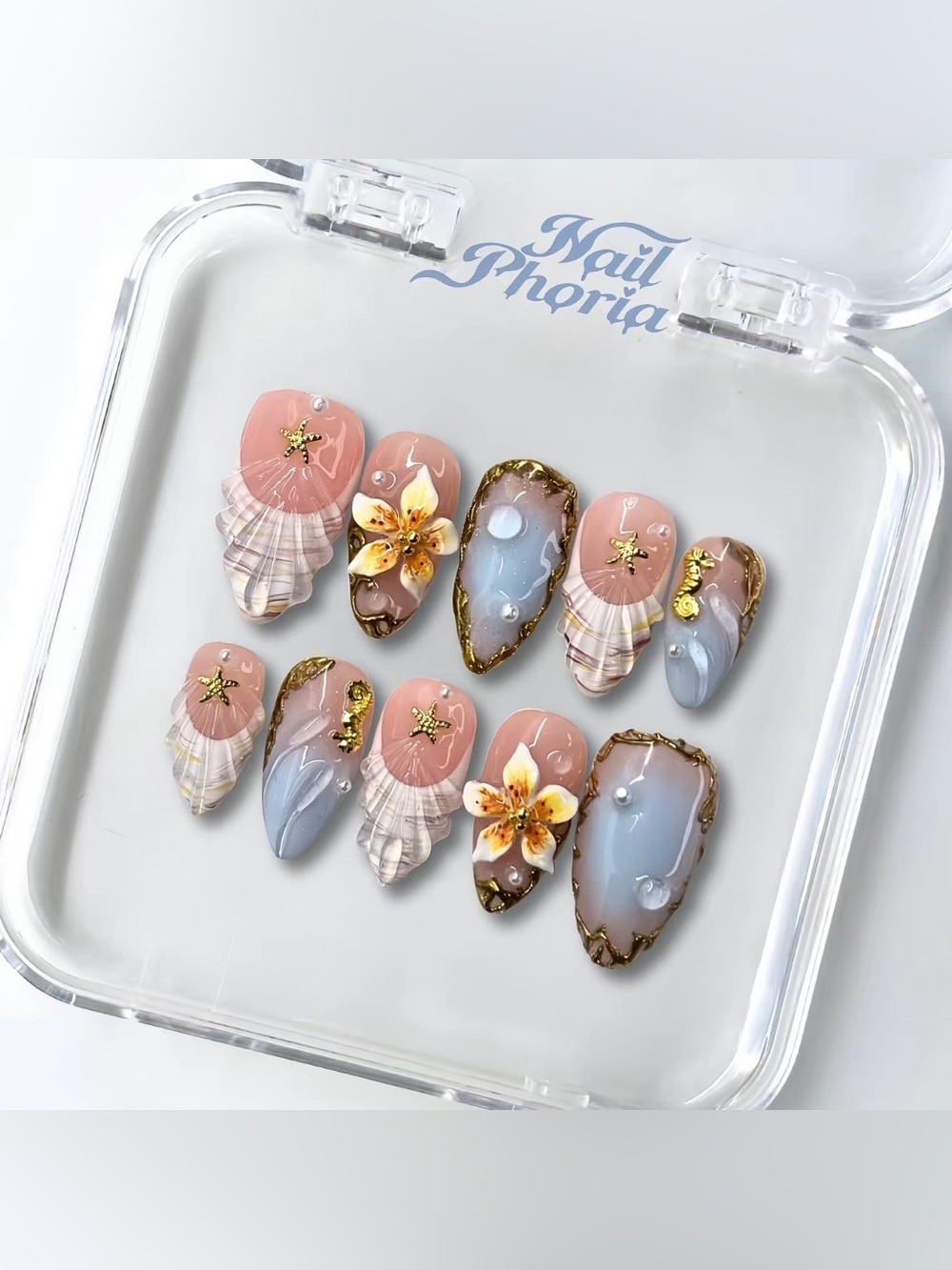 NailPhoria Almond Press-On Nail Set – Pacific Treasure